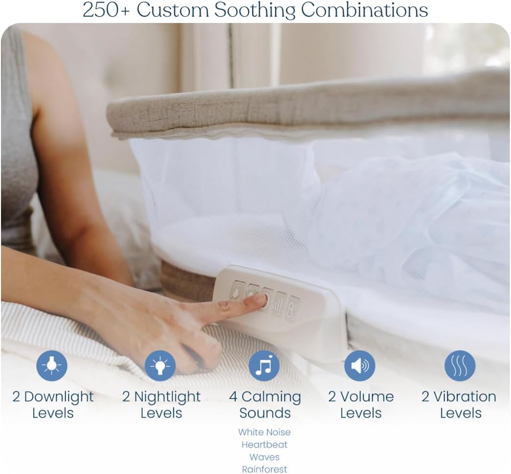 HALO BassiNest Luxe Swivel Sleeper - Over-Bed Baby Bassinet with 360° Rotation, Vibrations, White Noise, and Safe Close-Sleeping Design, Dove Grey Tweed