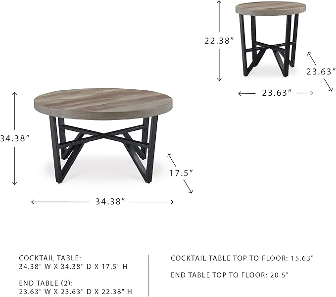 Signature Design by Ashley Deanlee Contemporary Table Set with Metal Frame, Set of 3, Light Brown & Black