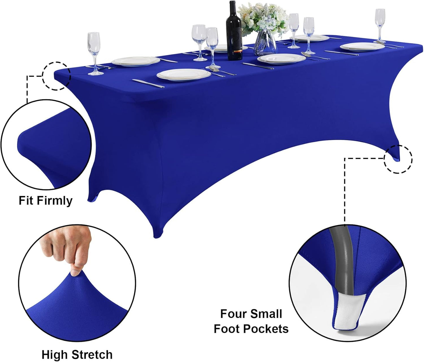 SuperO Waterproof Spandex Table Cover for 4FT Table Universal Fitted Stretch Tablecloth for Party, Banquet, Wedding and Events-Royal Blue