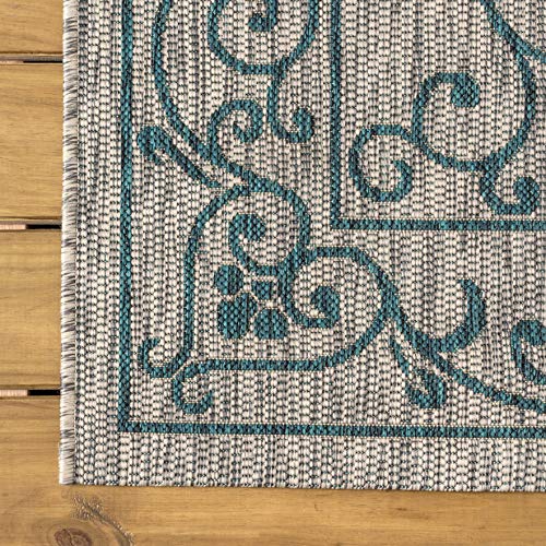 Vintage Filigree Indoor Outdoor Runner Rug 2X8 Gray