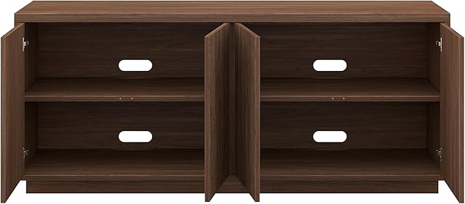 Henn&Hart Fluted TV Stand for TVs up to 65'' with 2 Concealed Ribbed Storage Cabinets and Adjustable Shelves for Living Room, Family Room, or Office, Medium Walnut