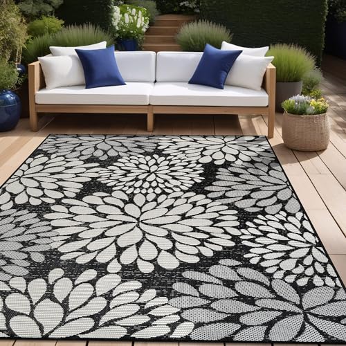 Outdoor Rug 10x14 Modern Exotic Tropical Leaf Area Rugs for Indoor and Outdoor Patio Deck Porch Garden Water Resistant Washable Outside Carpet