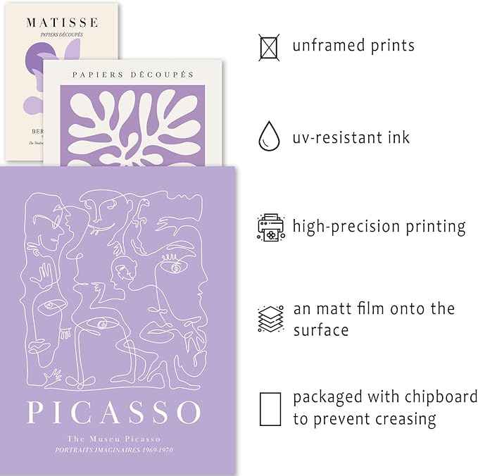 16 PCS Purple Wall Art Decor, Matisse Gallery Wall Prints for Bedroom, Light Purple Posters for Room Aesthetic, Collage Kit Pictures for Living Room, Teen Girls Lavender Dorm Home Artwork