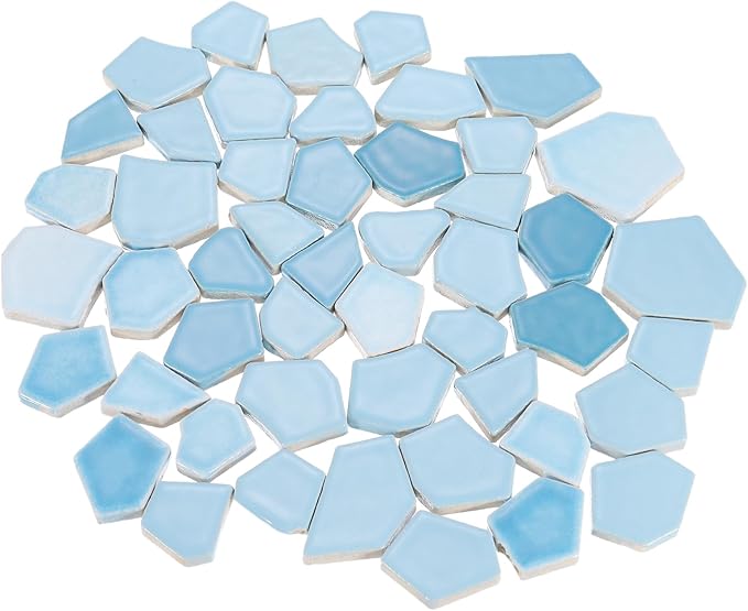 uxcell 500g/1.1LB Irregular Ceramics Mosaic Tiles, 2.3-4.2 cm Bulk Stained Ceramic Mosaic Pieces Stones Mosaic Kits for DIY Art Craft Projects Home Decor, Mixed Light Blue