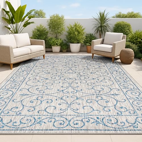 Vintage Filigree Indoor Outdoor Area Rug 6X9 Gray