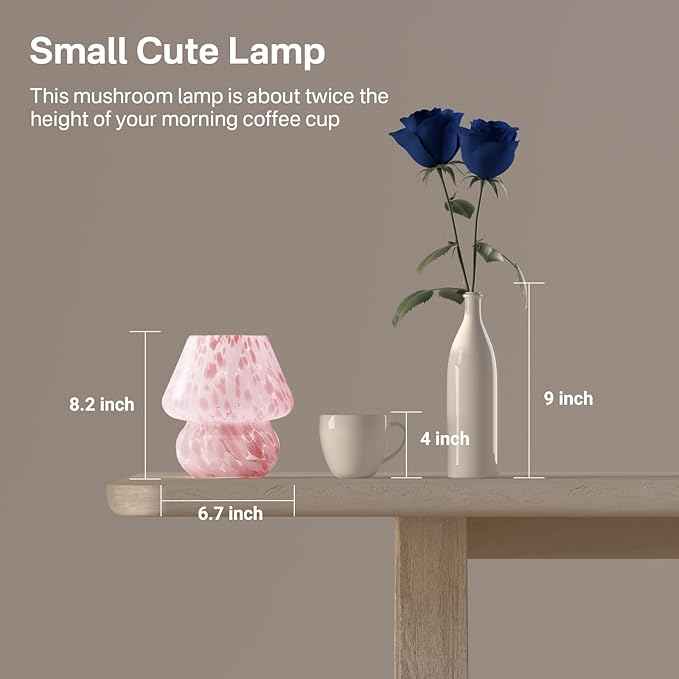 Mushroom Lamp Table Lamp for Bedroom,Small Desk Bedside Lamps for Living Room,Mushroom Decor Cute Mini Modern Mid Century Lamps for Night Stands,Aesthetic Home Living Room Decor(Blush Pink)