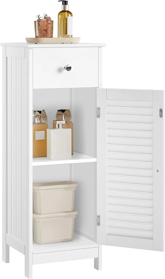Yaheetech Bathroom Floor Storage Cabinet, Freestanding Side Table Storage Organizer Unit with Drawer and Single Shutter Door, D11.8xW12.6xH34.3 Inches