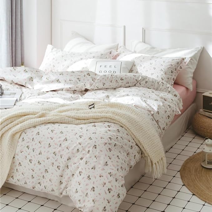 LifeTB Garden Pink Floral Comforter Set Queen Size Vintage Boho Floral Bedding Comforter Queen with 2 Pillowcases Fluffy Soft All Seasons Bedding Set Cottagecore Flowers Botanical Comforter Set