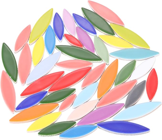 uxcell Ceramic Mosaic Tile, About 200g Teardrop Leaf Tile Mosaic Block for Handicrafts Artwork, Red/Yellow/Green/Blue/Purple/Pink/White