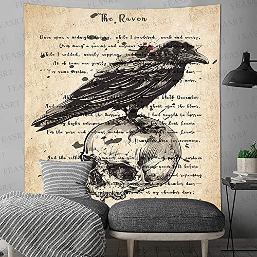 The Raven Tapestry Gothic Skull and Raven Dictionary Tapestry