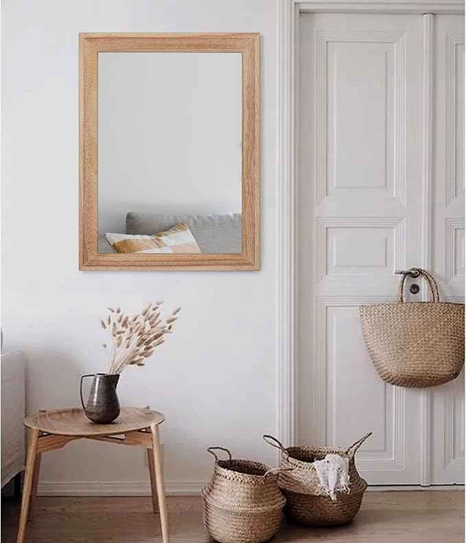 AAZZKANG Rustic Mirrors for Wall Rectangle Wooden Frame Hanging Mirror for Bedroom Bathroom Living Room Entryway Large 26"x18"