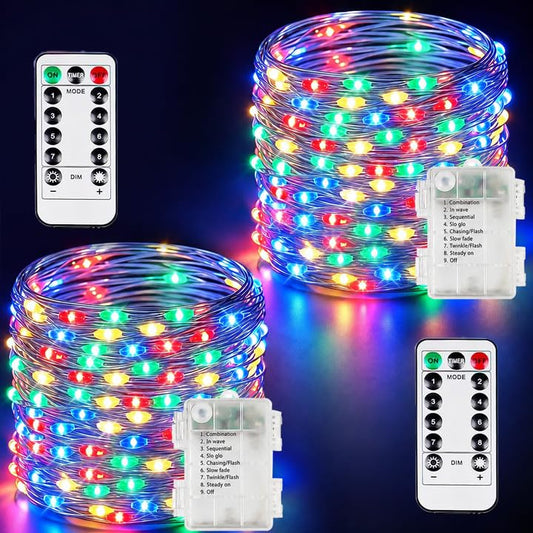 2 Pack 200 LED Fairy Lights Battery Operated with Remote (2 Count)