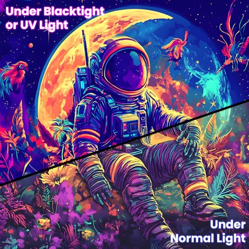 Blacklight Space Astronaut Tapestry UV Reactive Galaxy Planet Glow in Dark Tapestries Black Light Poster Neon Wall Hanging Art for bedroom Living Room