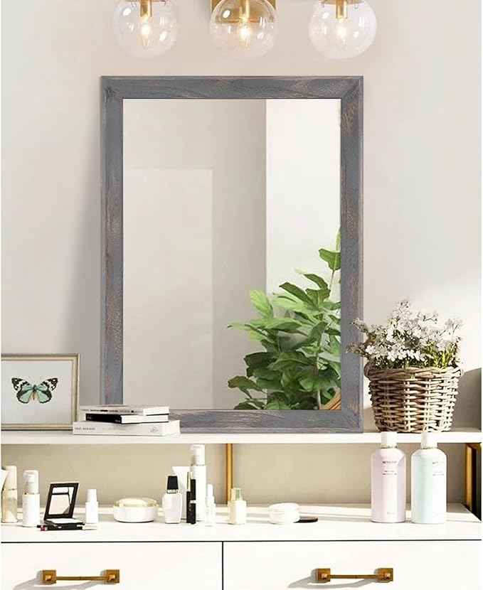 AAZZKANG Wooden Mirror Rectangle Rustic Mirrors for Wall Decorative for Bedroom Bathroom Living Room Entryway Hanging Home Decor 26"x18"