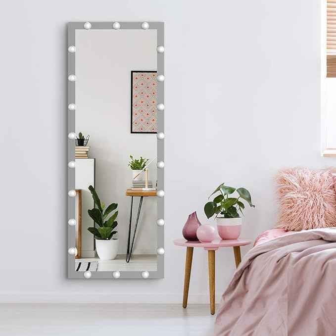 65" x 24"Full Length Mirror with Lights and Stand Touch Control - Wall Mounted and Floor Standing,LED Lighted Full Body Dressing Mirror for Bedroom,Dimming&3 Color Modes (Silver)