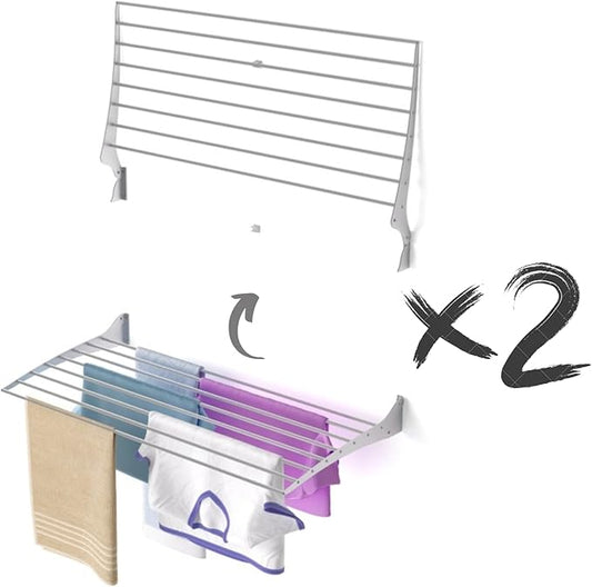 foxydry Fold, Wall Drying Rack, Vertical Drying Rack for Indoor and Outdoor Aluminium and Steel (Grey - Closing Up, 2X Fold 100)