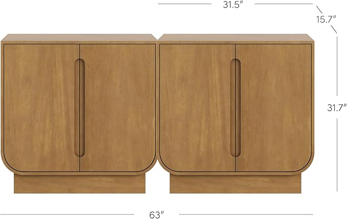 Nathan James Joey Mid Century Modern Storage Cabinet, Arched Accent Cabinet with Rounded Bottom Edges and Integrated Door Pull Cutouts, Light Brown Set of 2