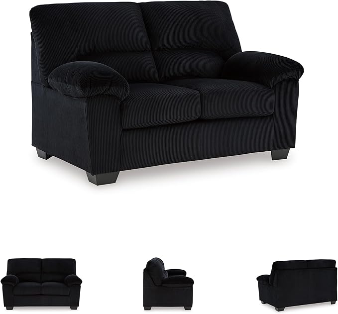 Signature Design by Ashley SimpleJoy Modern Loveseat for Living Room, Black