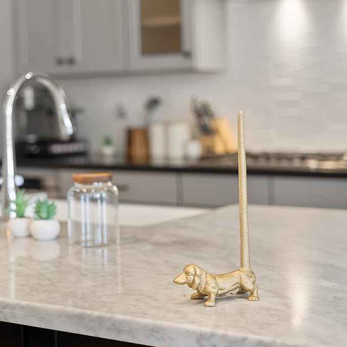 WallCharmers Gold Paper Towel Holder, Metal Toilet or Kitchen Paper Holder for Floor or Countertop, Gold Dog