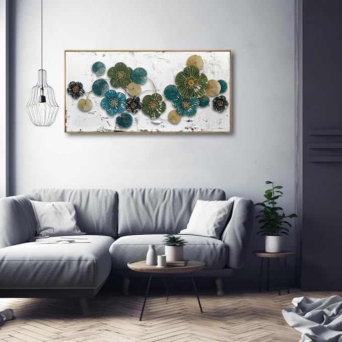 Wall Art Floral Wall Decor Modern Botanical Artwork Green and Blue Canvas Painting for Bedroom Living Room Dining Room Home Office Decor 24"x48" with Framed
