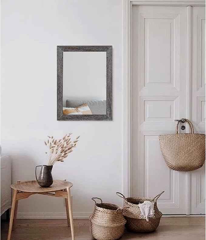 AAZZKANG Wall Mirror with Rectangle Wood Frame Rustic Decorative Hanging Mirrors for Bedroom Bathroom Living Room Home Office Small
