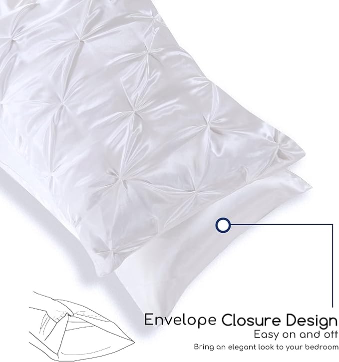 MR&HM Satin Comforter Twin 5 Pieces - Luxurious Pinch Pleat Bedding Set with Comforter, Flat Sheet, Fitted Sheet, Pillowcase & Sham, Super Silky Soft Bed Set for All Season (Twin, White)