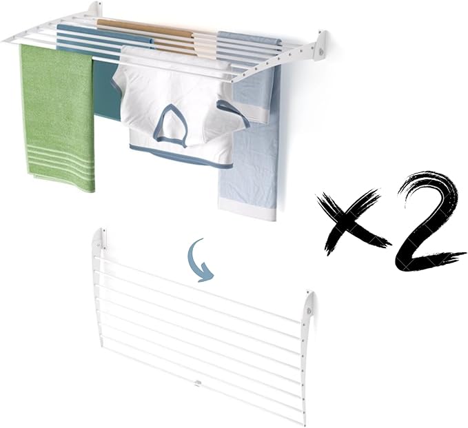 foxydry Fold, Wall Drying Rack, Vertical Drying Rack for Indoor and Outdoor Aluminium and Steel (White - Closing Down, 2X Fold 100)