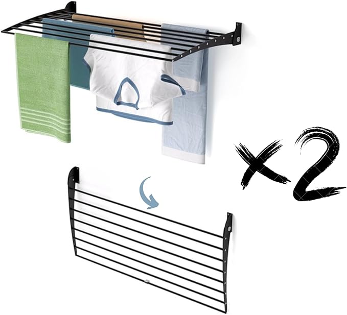 foxydry Fold, Wall Drying Rack, Vertical Drying Rack for Indoor and Outdoor Aluminium and Steel (Black - Closing Down, 2X Fold 100)