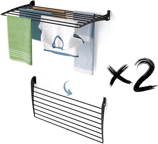 foxydry Fold, Wall Drying Rack, Vertical Drying Rack for Indoor and Outdoor Aluminium and Steel (Black - Closing Down, 2X Fold 100)