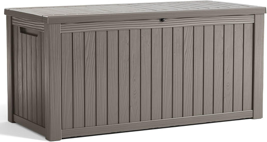 Vixzen 180 Gallon Resin Deck Box, Lockable Outdoor Storage Box for Patio Cushions Storage Furniture,Garden Tools, Pool Supplies, Weatherproof and UV Resistant- Grey