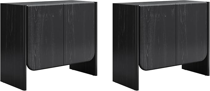 Nathan James Jacala Mid Century Modern Entryway Storage Cabinet with Doors, Living Room Accent Cabinet with Wood Frame, Black Oak Set of 2