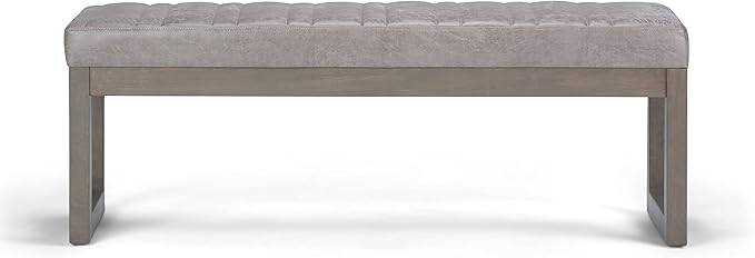 SIMPLIHOME Casey Ottoman Bench - 48 inch Wide Upholstered Vegan Leather Rectangle Ottoman in Distressed Grey Taupe, Contemporary Modern Bench for Bedroom with Quilted Stitching, Assembled
