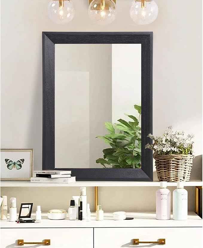 AAZZKANG Black Mirrors for Wall Rectangle Wood Framed Large 28"x20" Decorative Wall Mirror for Bedroom Bathroom Living Room Dressing Room Entryway