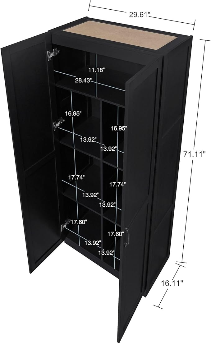 Manhattan Comfort Cornelia Modern Tall Storage Cabinet with Doors and Adjustable Shelves 1.0 - Freestanding Pantry Organizer for Kitchen, Laundry Room, Garage, or Mudroom, Set of 1, Black