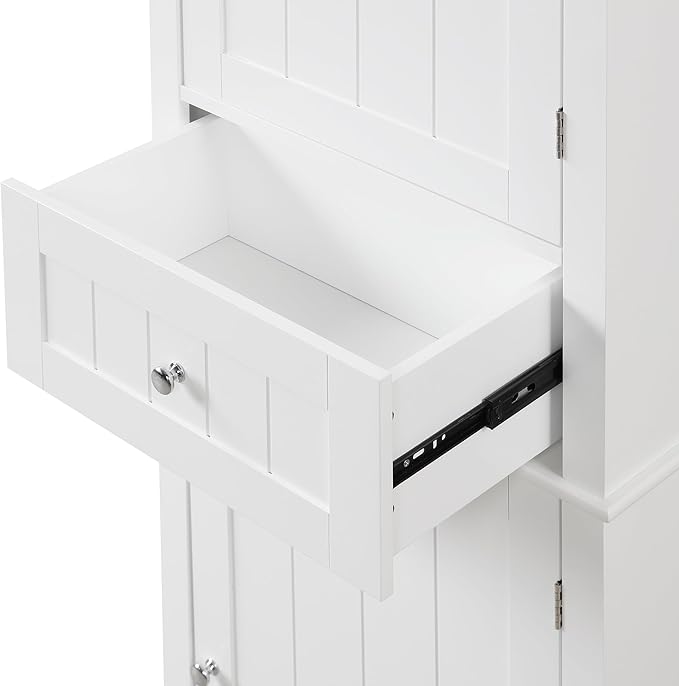 Favfurish 68" Tall Bathroom Storage Cabinet with Doors and Drawer, Modern Linen Cabinets w/Adjustable Shelf & Anti-Toppling Device, Freestanding Cabinet for Bathrooms,Living Room, Entryway,White