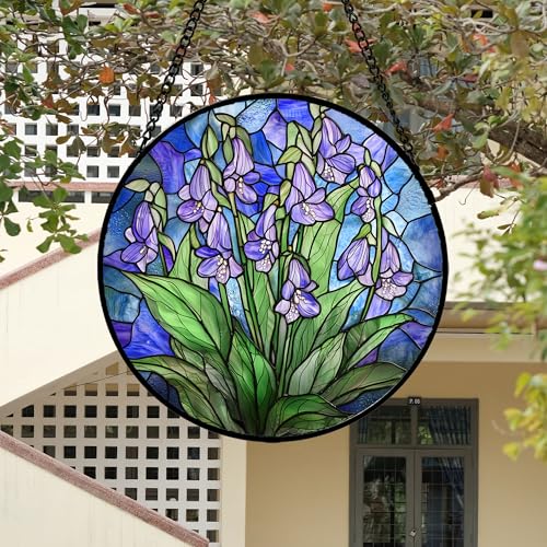 Stained Glass Window Hanging Suncatcher Purple Flower Gifts for Women 15"