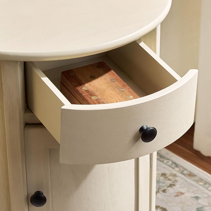 SAFAVIEH Home Collection – Tabitha Sand Accent Table, Round Swivel Side Table with 1 Drawer & Interior Cabinet Storage, Classic Pedestal Design, Fully Assembled (AMH5712G)