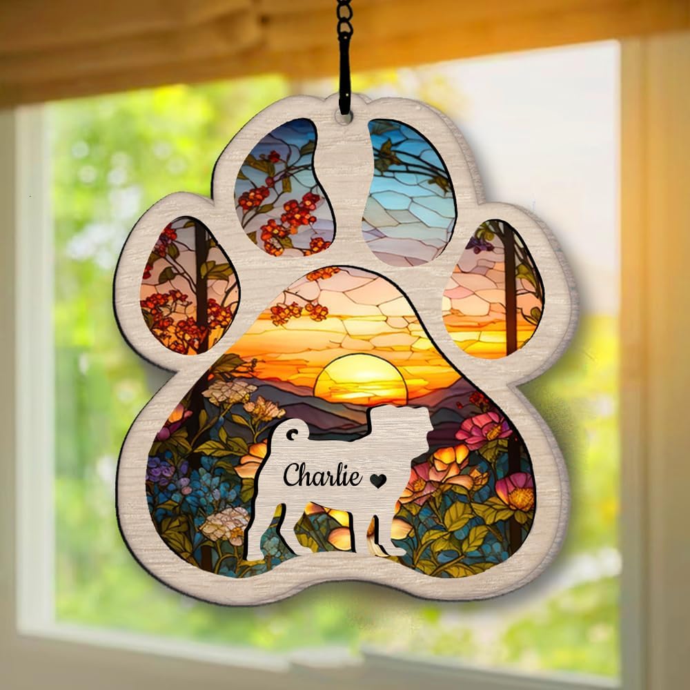 IZI POD Personalized Pug Suncatcher Dog Memorial Hanging Ornament, Custom Pug Pet Memorial Gift, Loss of Dog Sympathy Gift, Pet Loss Suncatcher