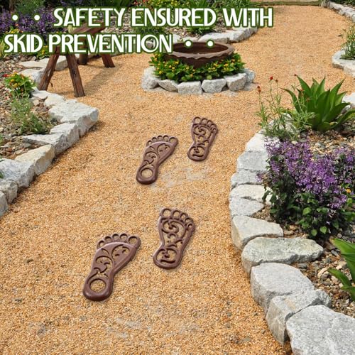 2 Sets Cast Iron Garden Stake Down Stepping Stones Feet Heavy Duty Footprint Stepping Mat Walking Stones for Garden Walkway Decor Cast Iron Flagstone Lawn Panel Walkway Landscaping Outdoor (4 Count)