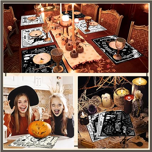 6 Pcs Halloween Placemats 12"x18" Gothic Bat Placemats Kitchen Decoration Washable Witch Place Mats Rectangle Skull Table Mats for Halloween Dining Table Accessories