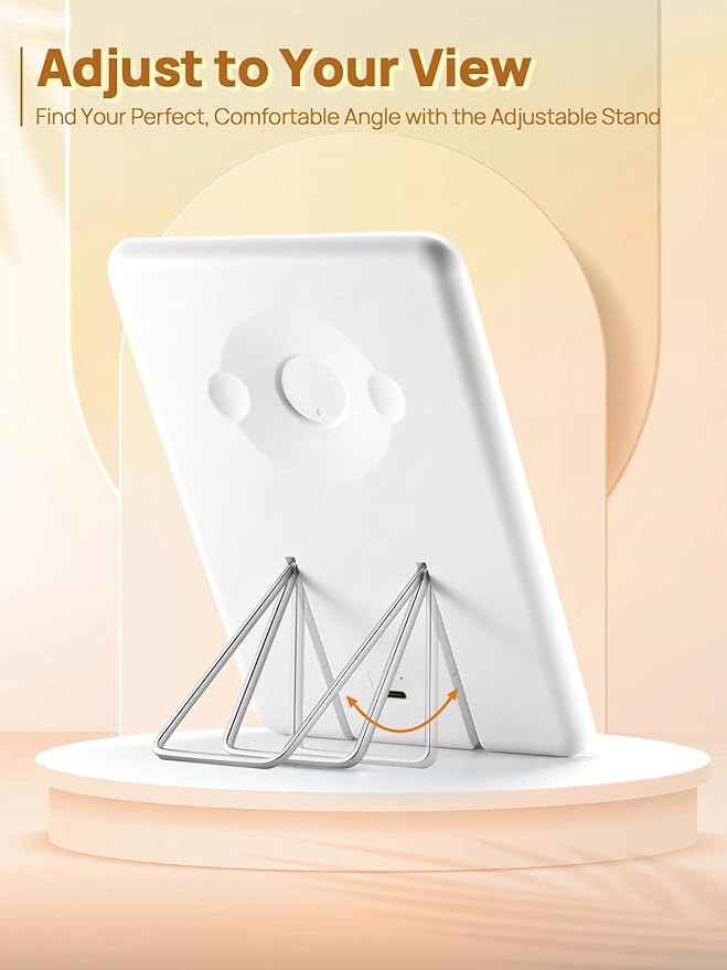 OMIRO Travel Makeup Mirror with Light, 10 x 7 inch Lighted Desk Mirror with Adjustable Stand and 3 Lighting Modes for Shaving and Travelling, White