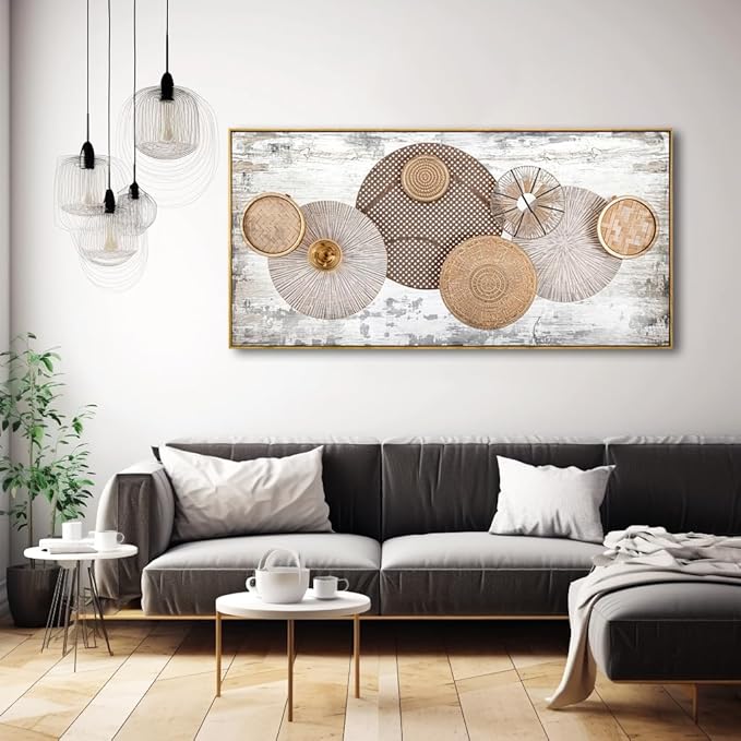 Wall Art Floral Rustic Wall Decor Yellow and White Canvas Painting Abstract Wall Art for Bedroom Living Room Dining Room Home Office Decor 20"x40" with Framed