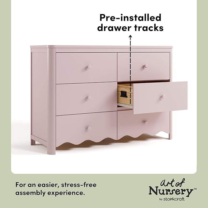 Storkcraft Casablanca 6 Drawer Dresser (Blush) – GREENGUARD Gold Certified, Nursery & Kids' Bedroom with Spacious Storage, Safety Interlocking Drawer System, Easy Assembly with Pre-Installed Tracks