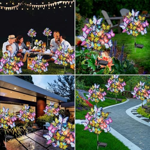 Solar Garden Lights Outdoor Waterproof Decorative Solar Lights Outdoor 8 Pack with 176 LED 136 Butterfly Flower Garden Decor Yard Decorations Patio Lawn (8 Count)