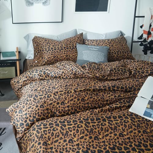 Leopard Print Comforter Set King Soft Fluffy Animal Cheetah Printed Comforter Set 3 Pieces Brown Black Floral Bedding Farmhouse Leopard Pattern King Size Comforter with 2 Pillowcases for All Season