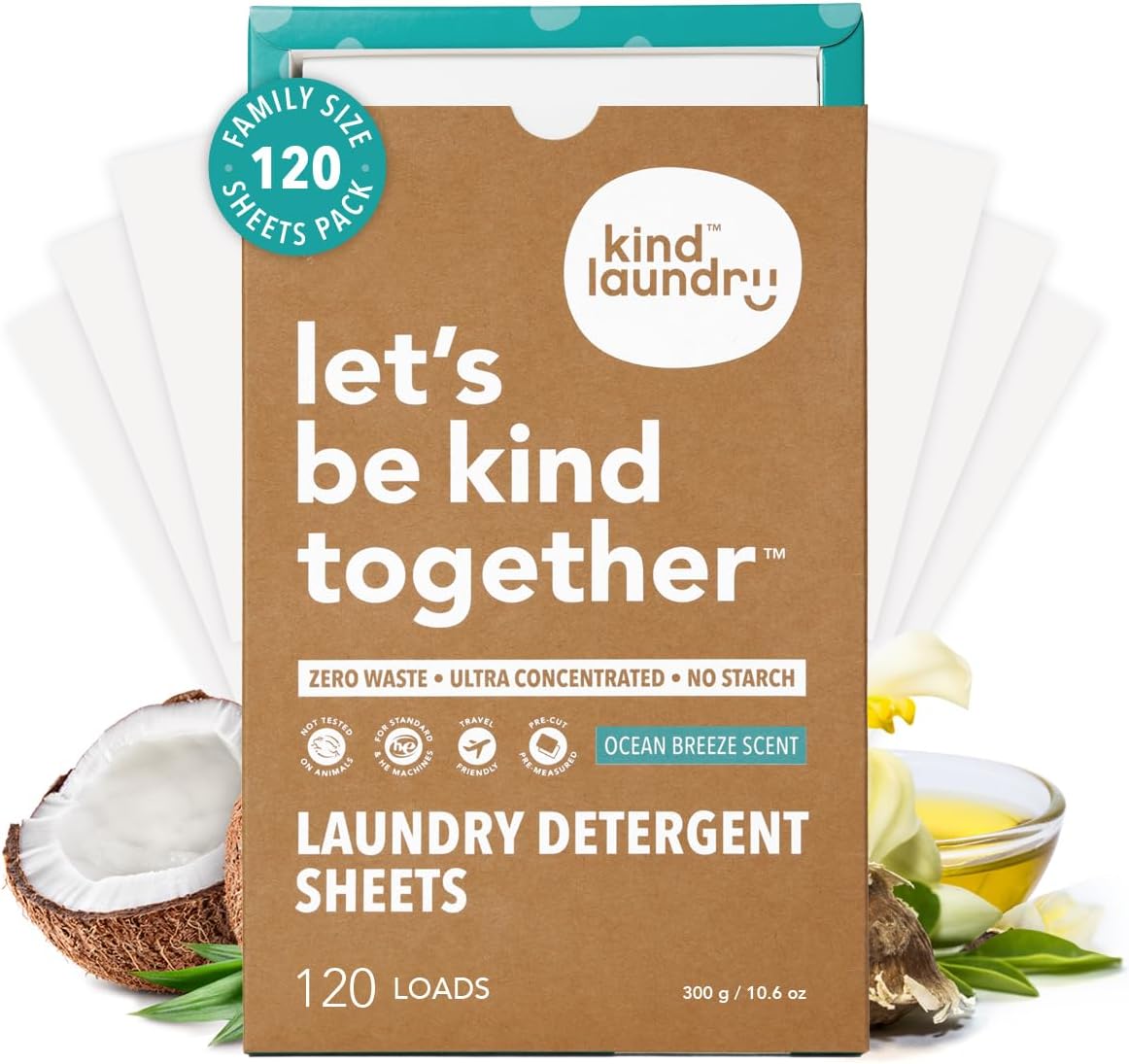Kind Laundry Detergent Sheets with Stain-Fighting Enzymes - Plant Powered Eco-Friendly Laundry Soap Sheets - Home or Travel Laundry Detergent - Ocean Breeze, 120 Loads (Mom's Choice Award Winner) - Décor Diaries
