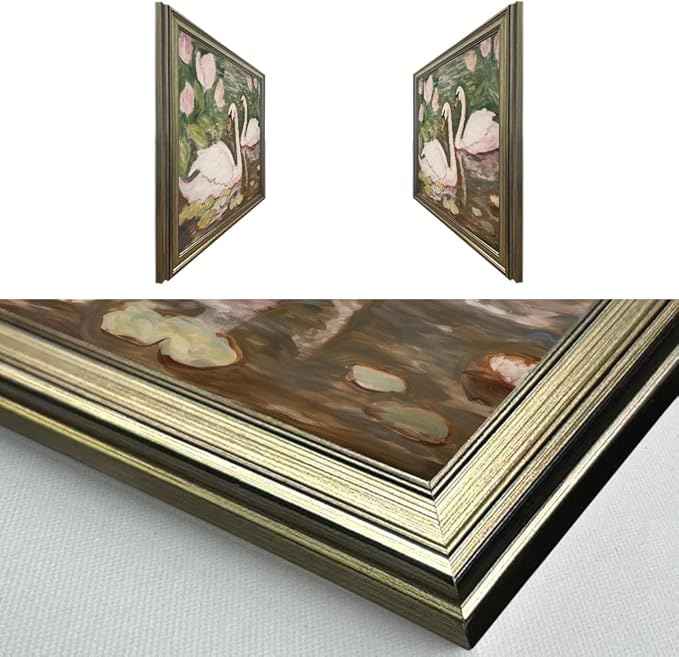 Vintage Framed Swan Decor Wall Art Pink and Green Girls Room Decor Girly Office Canvas Print Painting