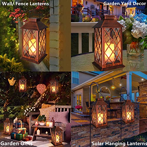 14" Solar Lanterns Outdoor Garden Lantern Waterproof LED Flickering Flameless Candle Mission Lights for Table