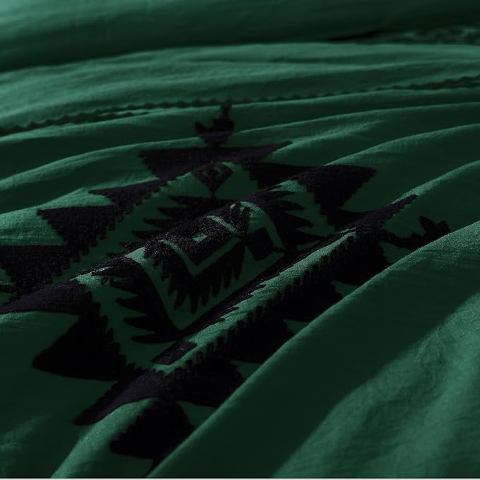 MaiRêve Embroidery Comforter Set, Boho Farmhouse Western Bedding Set, All Season Bed in A Bag Comforter Set with Sheets, Pillowcases & Shams, Emerald Green King 7 Pieces