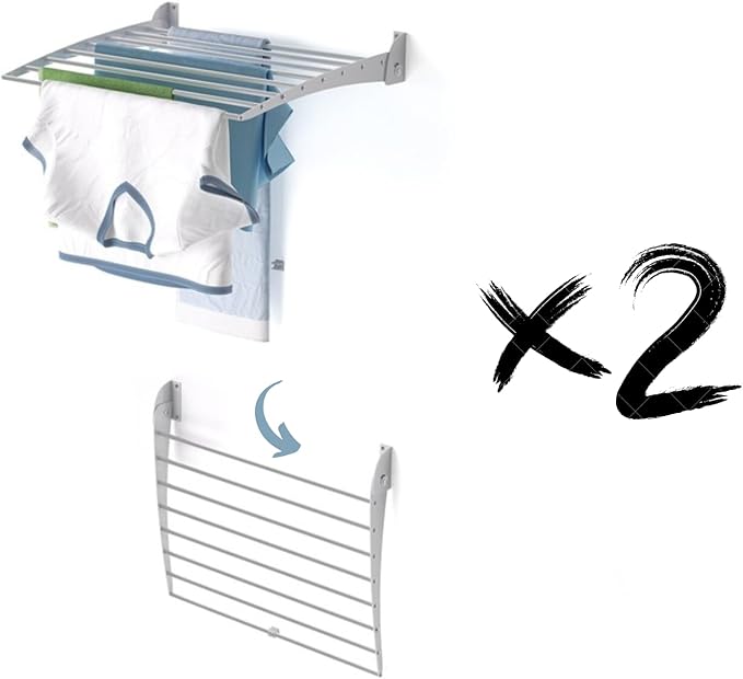 foxydry Fold, Wall Drying Rack, Vertical Drying Rack for Indoor and Outdoor Aluminium and Steel (Grey - Closing Down, 2X Fold 60)